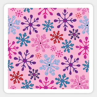 SNOWFLAKES Christmas Xmas Winter Holidays in Non-Traditional Fuchsia Pink Purple Blue Red on Pink - UnBlink Studio by Jackie Tahara Sticker
